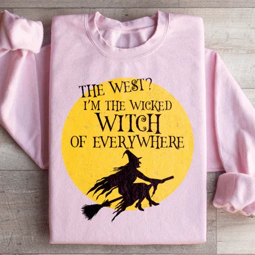 Light pink sweatshirt with The Wicked Witch Of Everywhere graphic design
