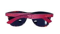 Front view of red bamboo tortoise framed sunglasses with polarized cat 3 lenses.