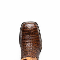 Back view of Tucson boot showing heel and blend of caiman skin with smooth leather panels.