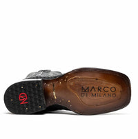 Detailed shot of the boot's side stitching and signature red interior lining.