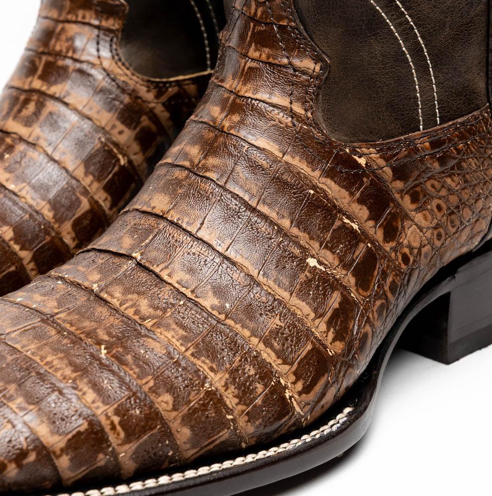 Close-up of boot shaft of Tucson Stone Brown showing detailed leather texture and stitching.
