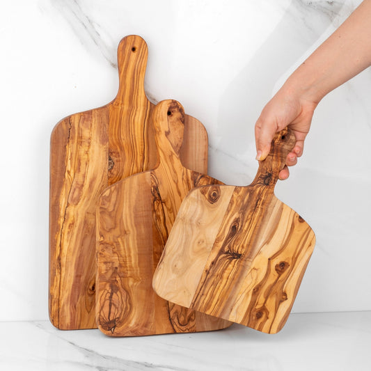Premium Hand-Crafted Olive Wood Cutting Board with Handle