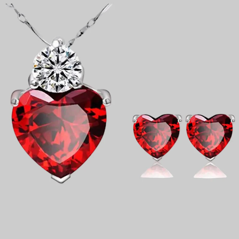 Heart-Shaped Zirconia Earrings and Necklace Set