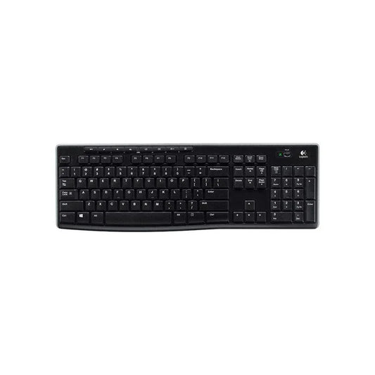 Front view of LOGITECH K270 wireless keyboard with black keys on a white background.