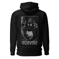 Back view of Norvine Rebel Mask hoodie featuring a plain black design and self-fabric patch.