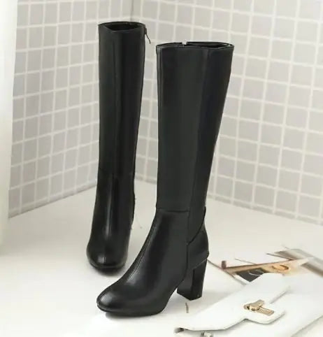 Women's Retro Square Toe Boots with Side Zipper