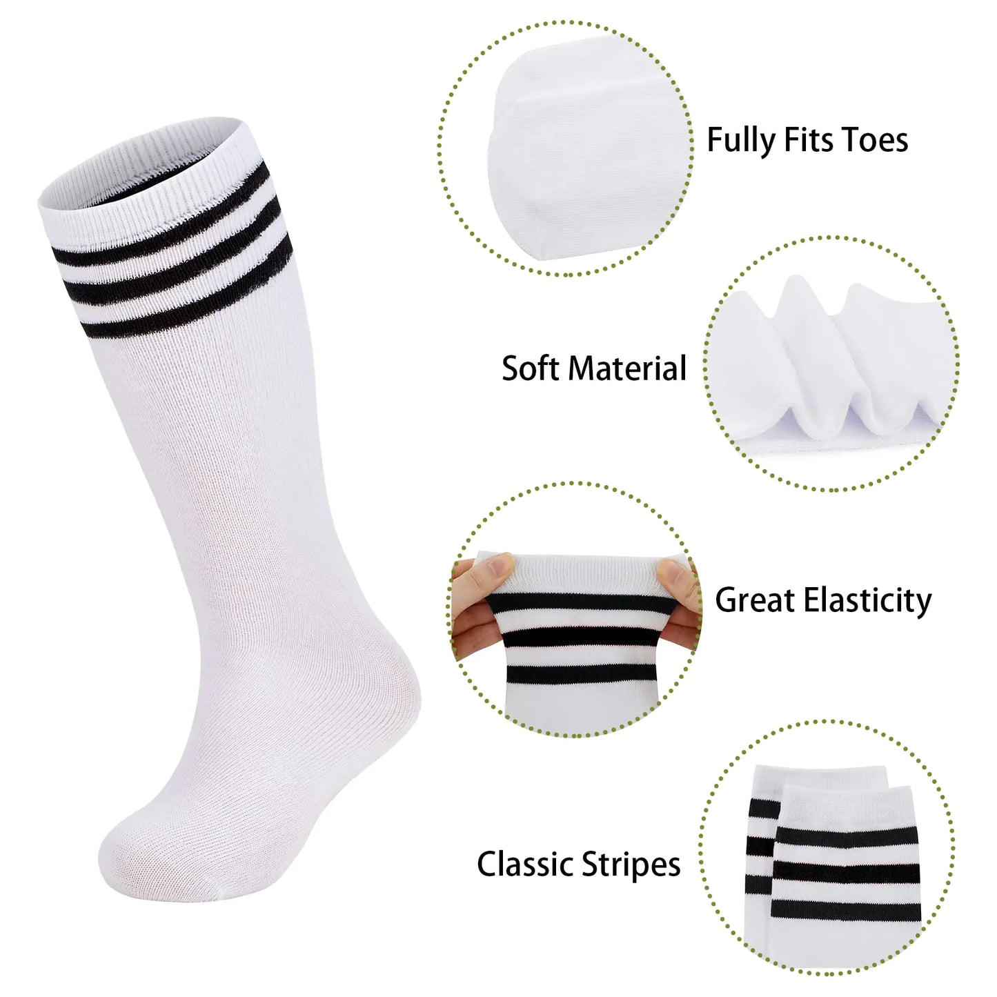 Zando 4 Pairs Kids Soccer Socks Baseball Softball Socks Youth Athletic Socks Boys Girls Knee High Socks 4-10 Years Little Kid 10-12 Years Black*2/White*2