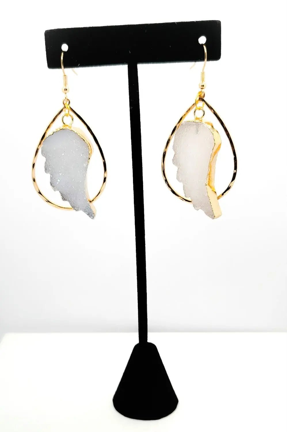 White Druzy Quartz "Angel Wings" Earrings