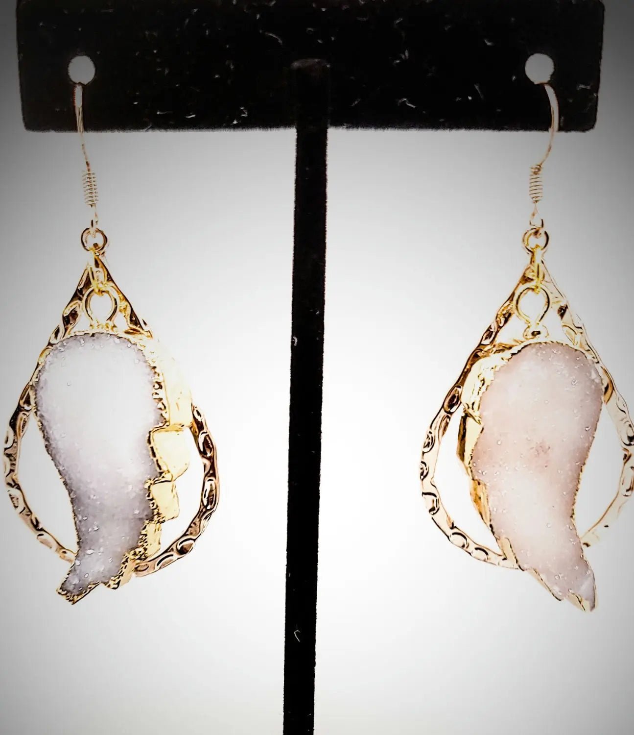 White Druzy Quartz "Angel Wings" Earrings