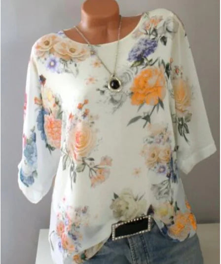 Plus Size Women's Loose Print Short Sleeve T-Shirt