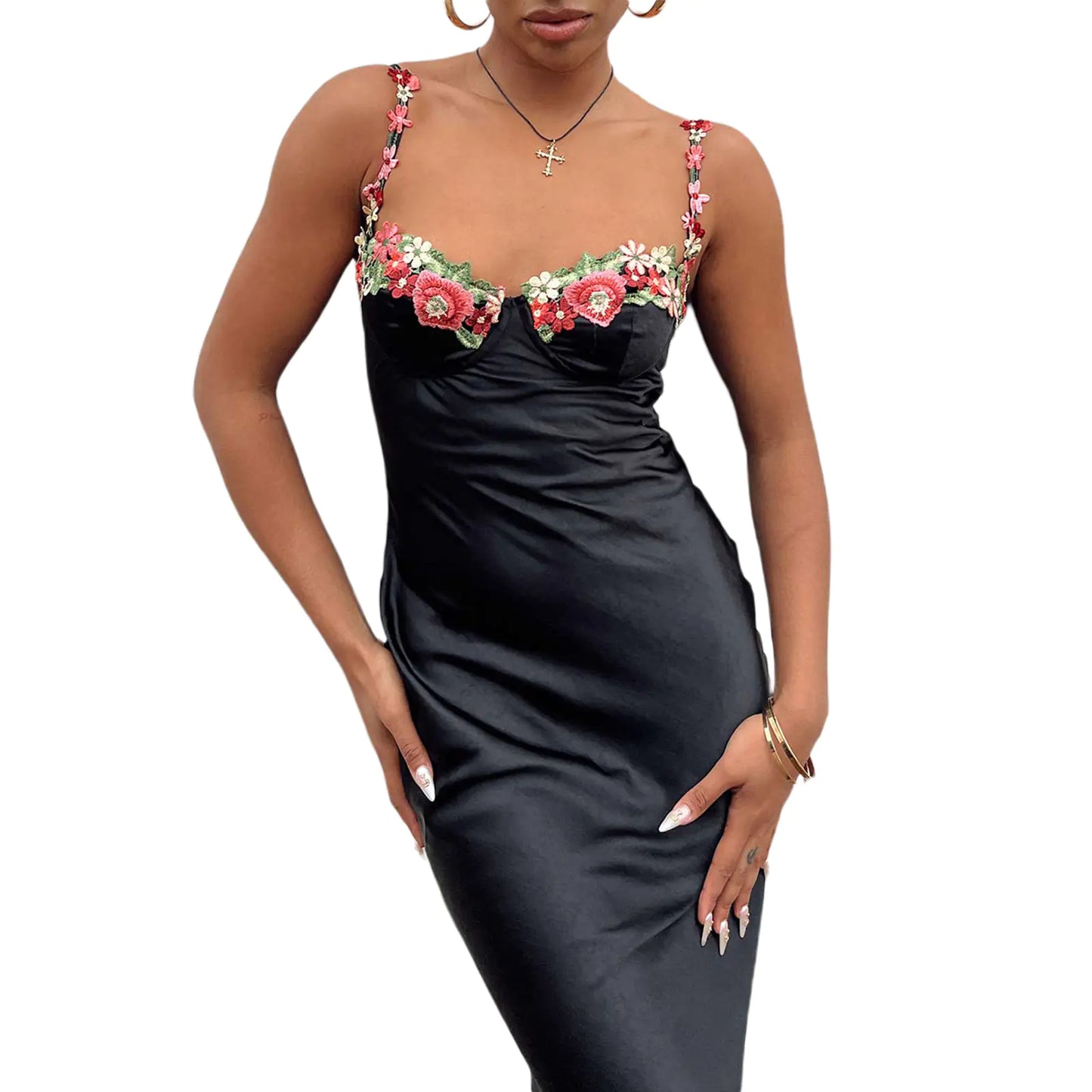 Fashionable Embroidered Lace Camisole Maxi Dress